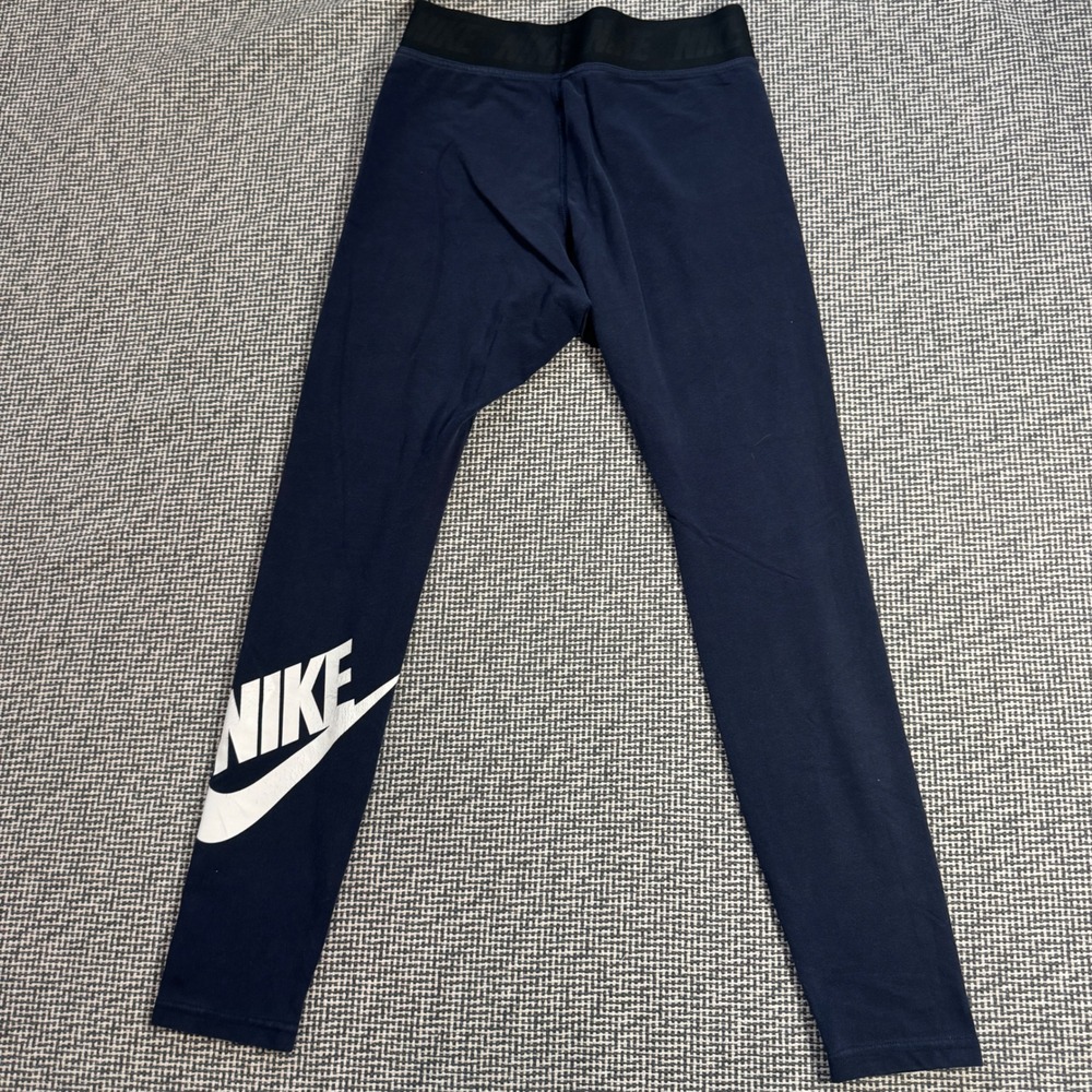 Nike Sportswear Women Navy Blue Logo Leggings Size M Mid Rise Cotton Blend